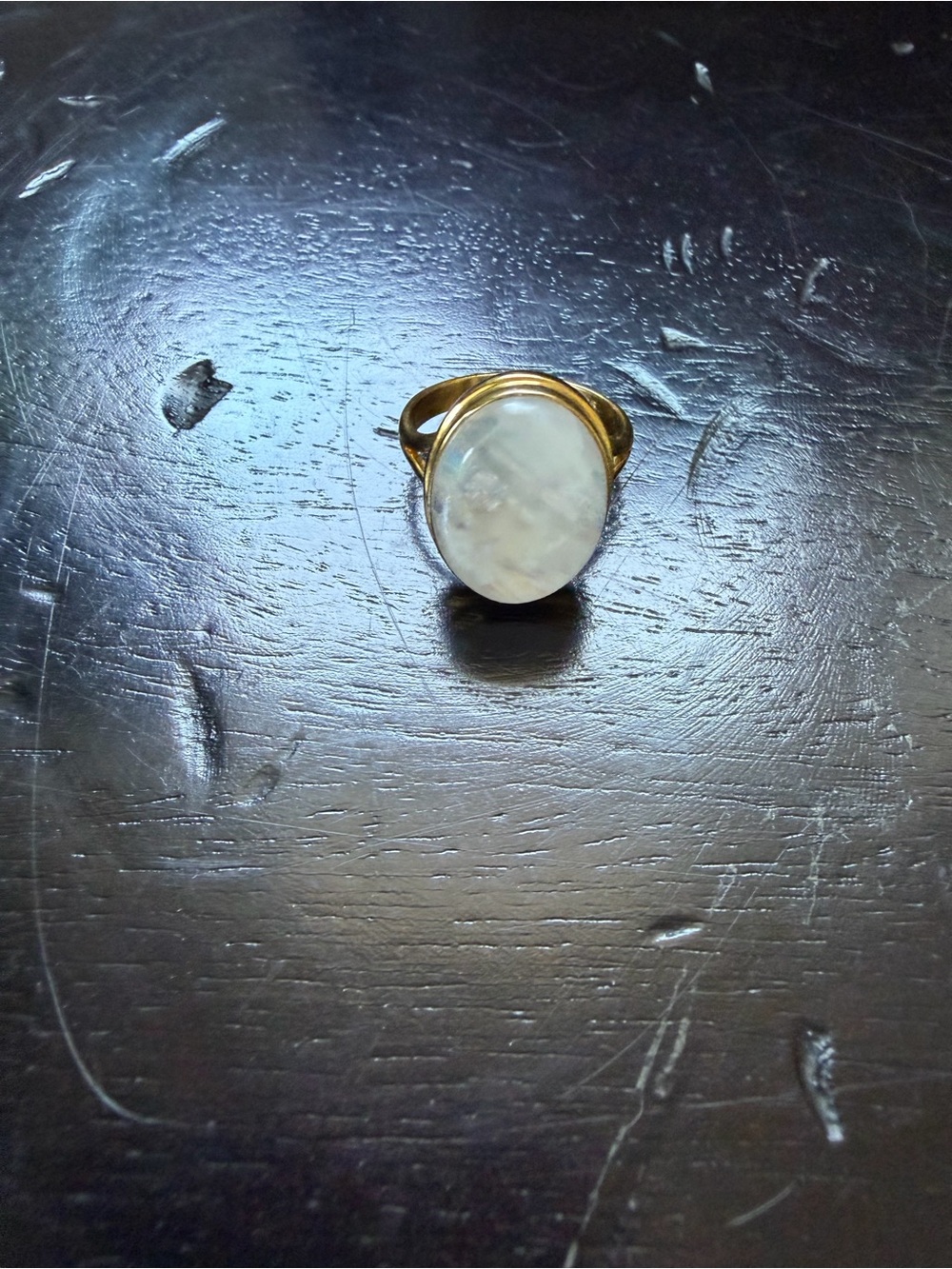 Gold Filled Natural Moonstone Oval Statement Ring - Size 11 - Picture 4 of 5
